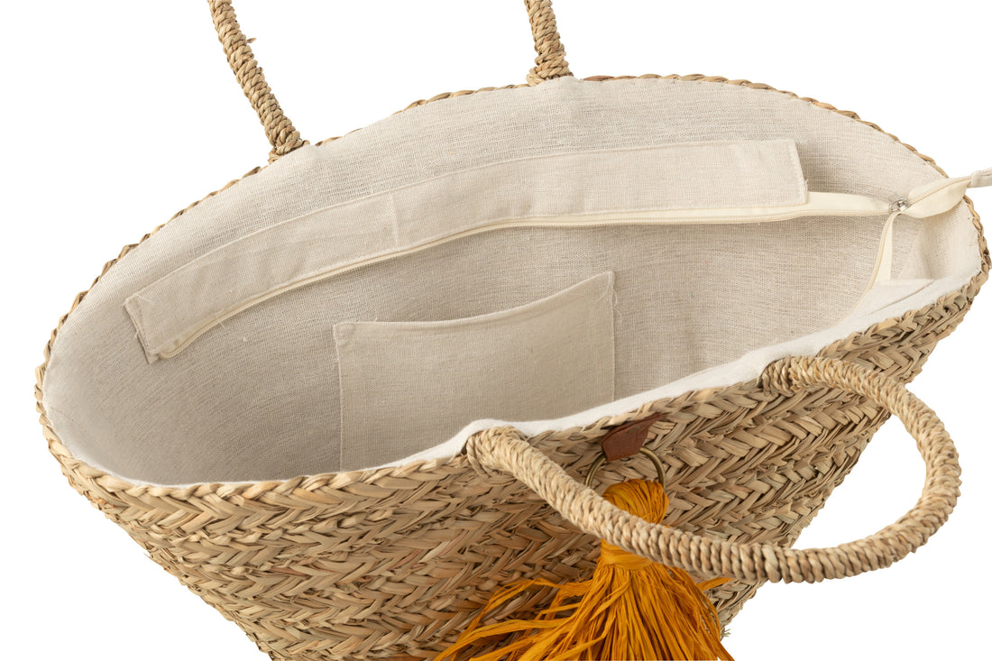 Strandtas Kwastjes Zeegras/Raffia Natuur/Oker