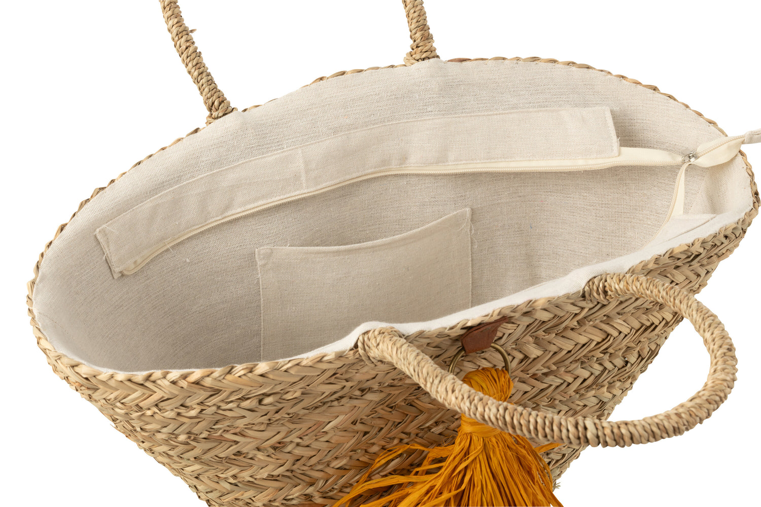 Strandtas Kwastjes Zeegras/Raffia Natuur/Oker