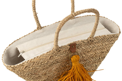 Strandtas Kwastjes Zeegras/Raffia Natuur/Oker