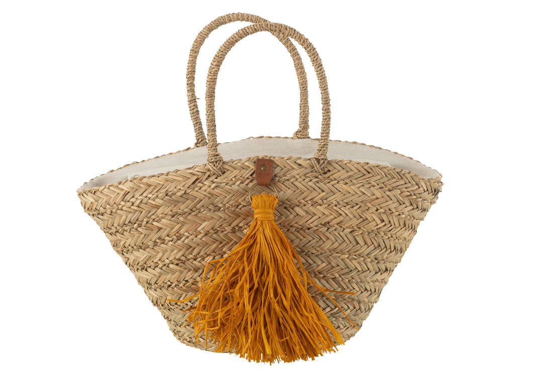 Strandtas Kwastjes Zeegras/Raffia Natuur/Oker