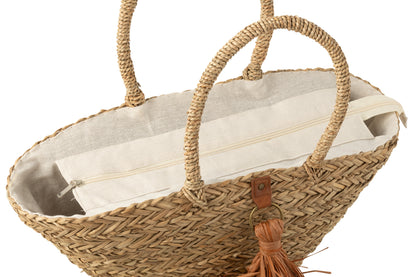 Strandtas Kwastjes Zeegras/Raffia Natuur/Bruin