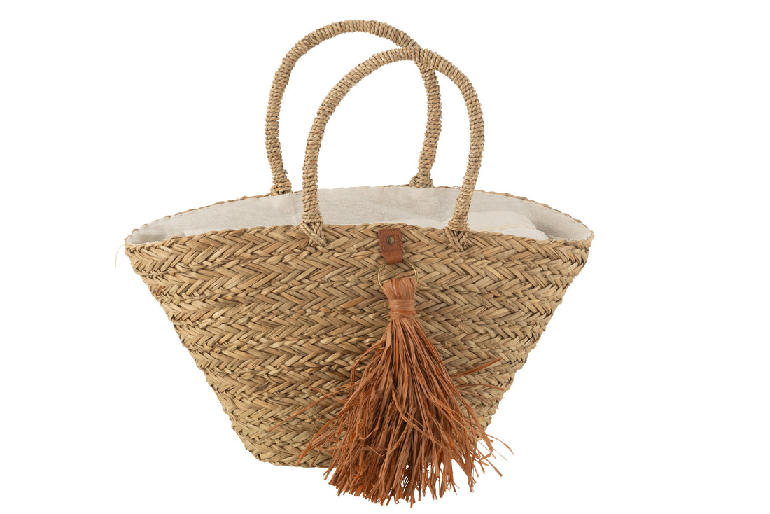 Strandtas Kwastjes Zeegras/Raffia Natuur/Bruin