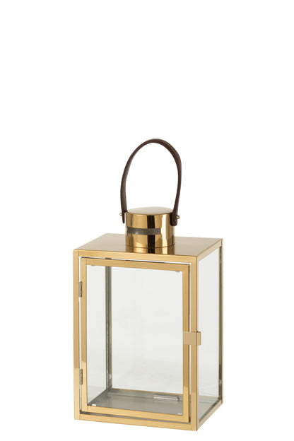 Lantaarn Rechthoek Metaal/Glas Goud