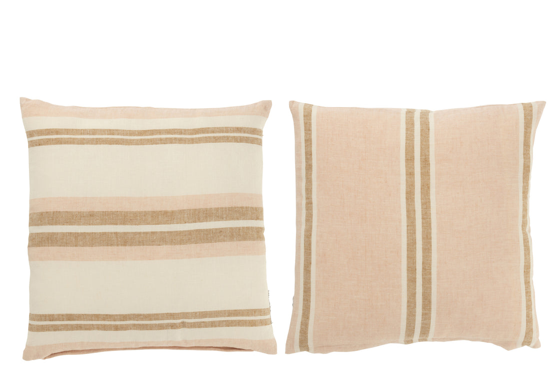 Kussen Strepen Linnen Lichtroze/Wit/Beige Assortiment Van 2