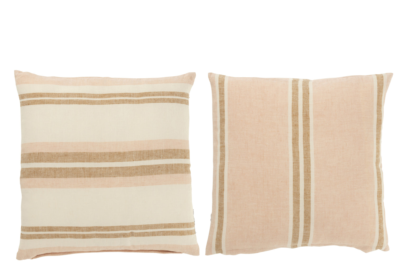Kussen Strepen Linnen Lichtroze/Wit/Beige Assortiment Van 2
