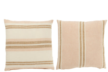 Kussen Strepen Linnen Lichtroze/Wit/Beige Assortiment Van 2