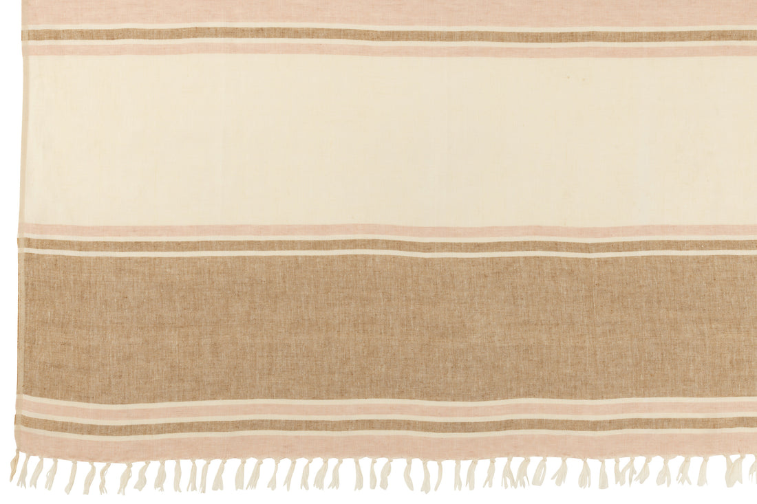Geruite Strepen+Franjes Lichtroze/Wit/Beige