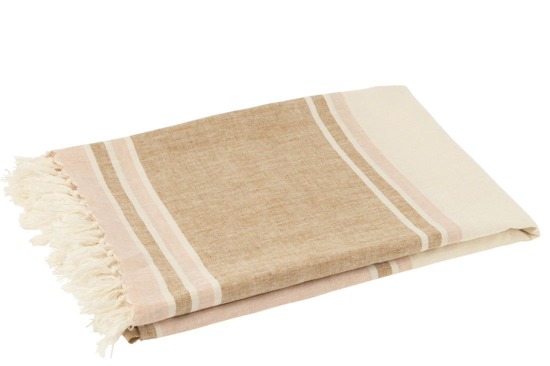 Geruite Strepen+Franjes Lichtroze/Wit/Beige