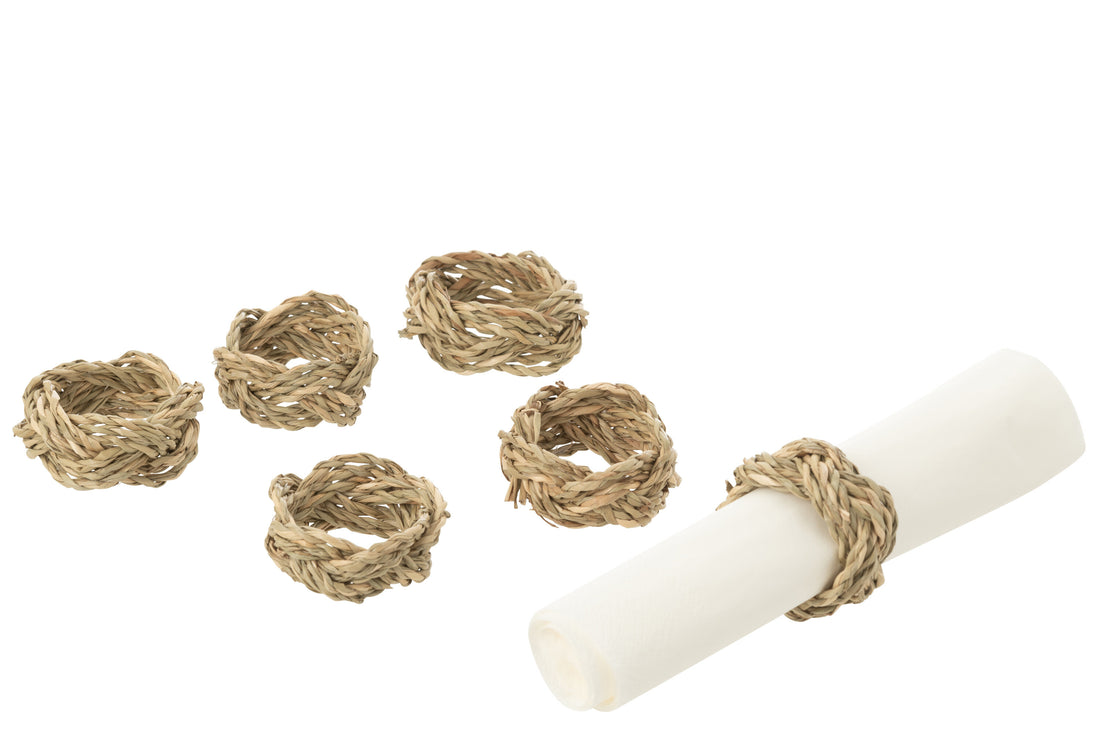 Set van 6 servetringen gevlochten van zeegras natuurlijk