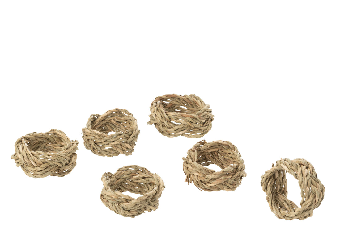 Set van 6 servetringen gevlochten van zeegras natuurlijk