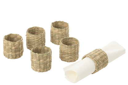 Set van 6 servetringen zeegras natuurlijk