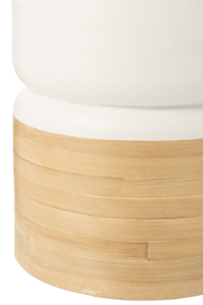 Bijzettafel Rond Bamboe Wit/Natuurlijk