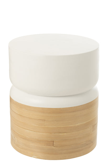 Bijzettafel Rond Bamboe Wit/Natuurlijk