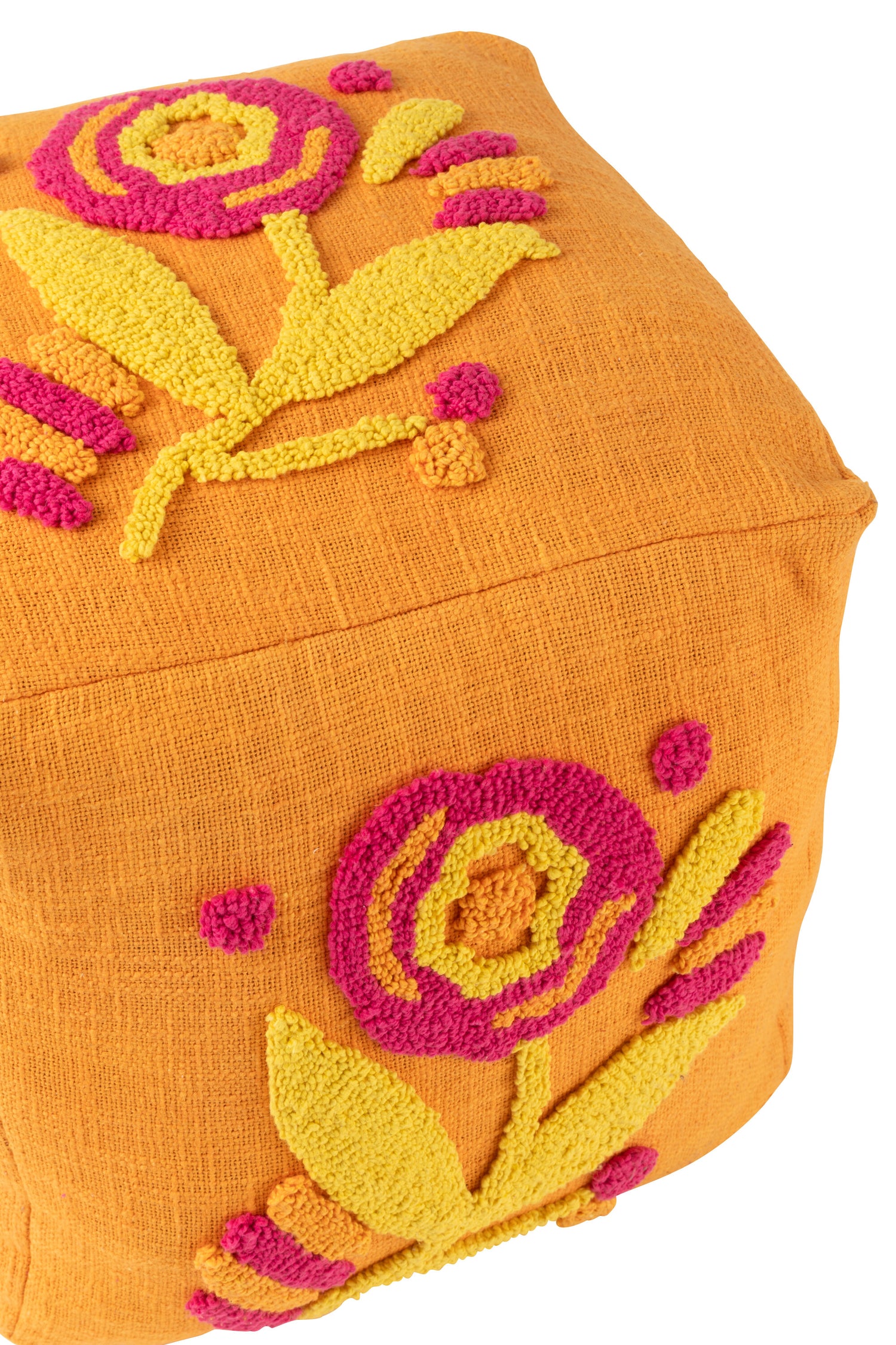 Pouf Vierkant Bloem Katoen Oranje/Roze/Geel