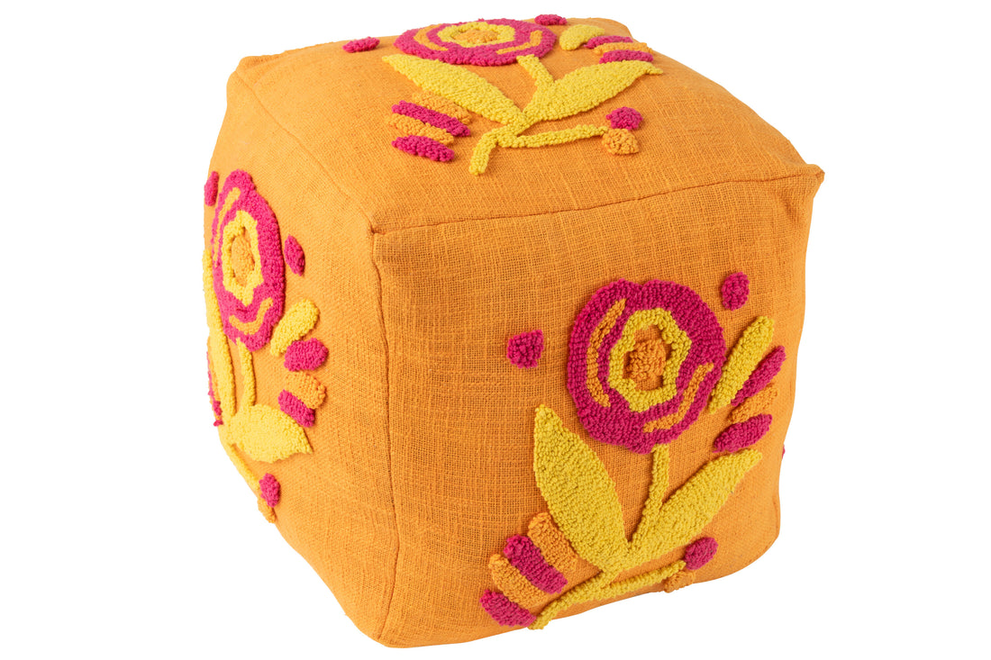 Pouf Vierkant Bloem Katoen Oranje/Roze/Geel
