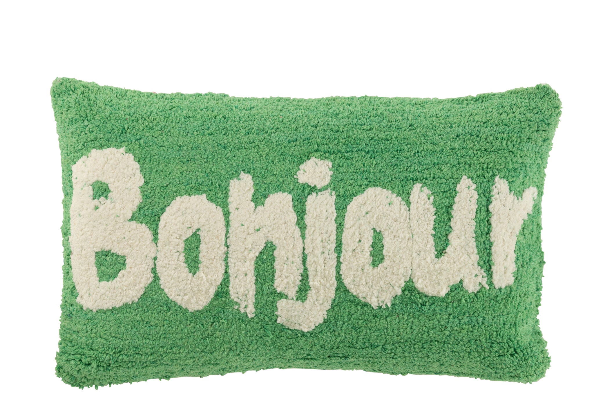 Kussen Bonjour met knoopjes van katoen Groen/Wit