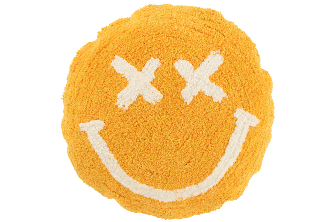 Kussen Smiley met knopen van katoen Oranje/Wit