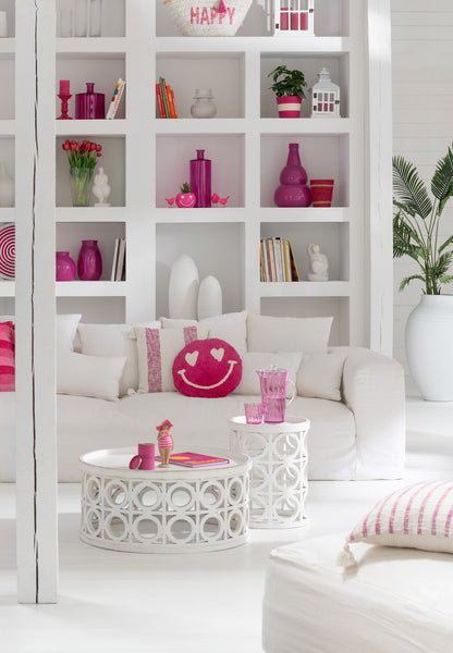 Kussen Smiley met knopen van katoen roze/wit