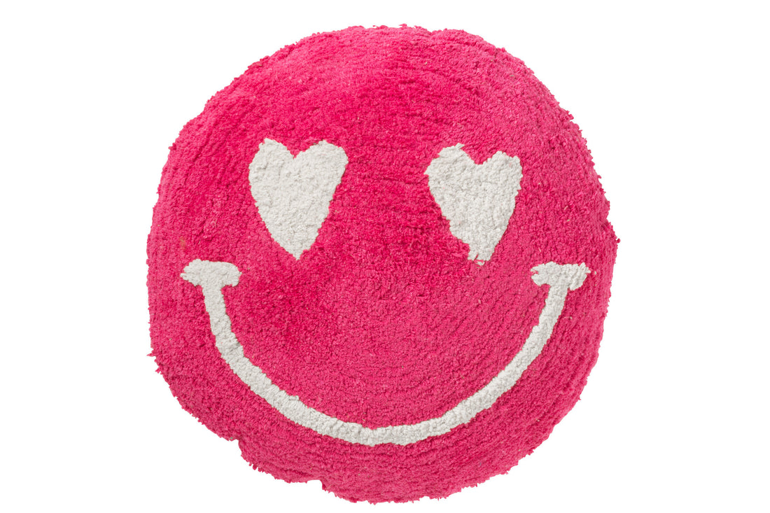 Kussen Smiley met knopen van katoen roze/wit