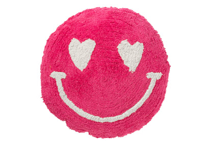Kussen Smiley met knopen van katoen roze/wit