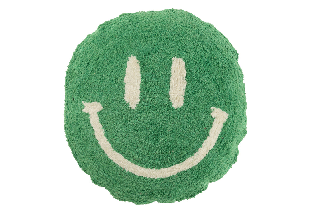 Kussen Smiley met knopen van katoen Groen/Wit