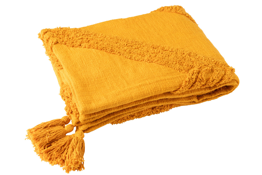 Geruit Tufted Patroon+Kwastjes Katoen Oker