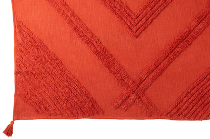 Geruite Tufted Patroon+Kwastjes Katoen Baksteenrood