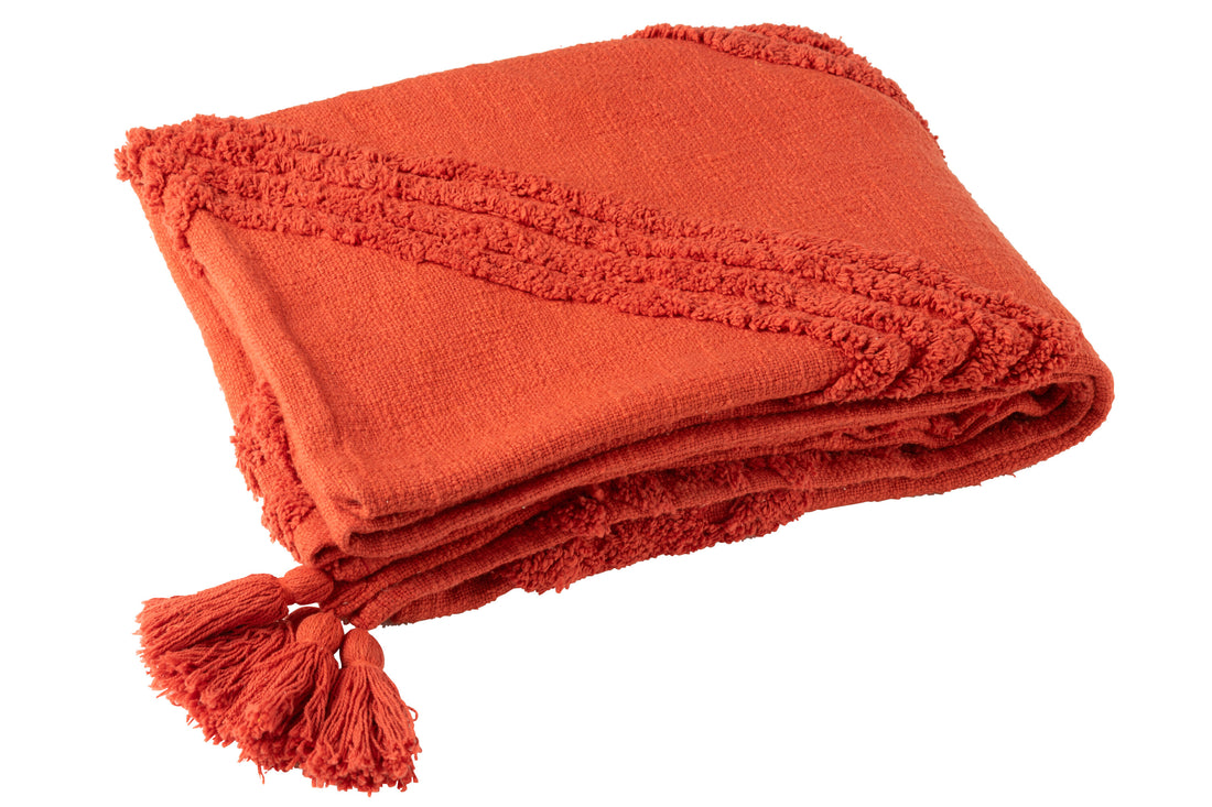 Geruite Tufted Patroon+Kwastjes Katoen Baksteenrood