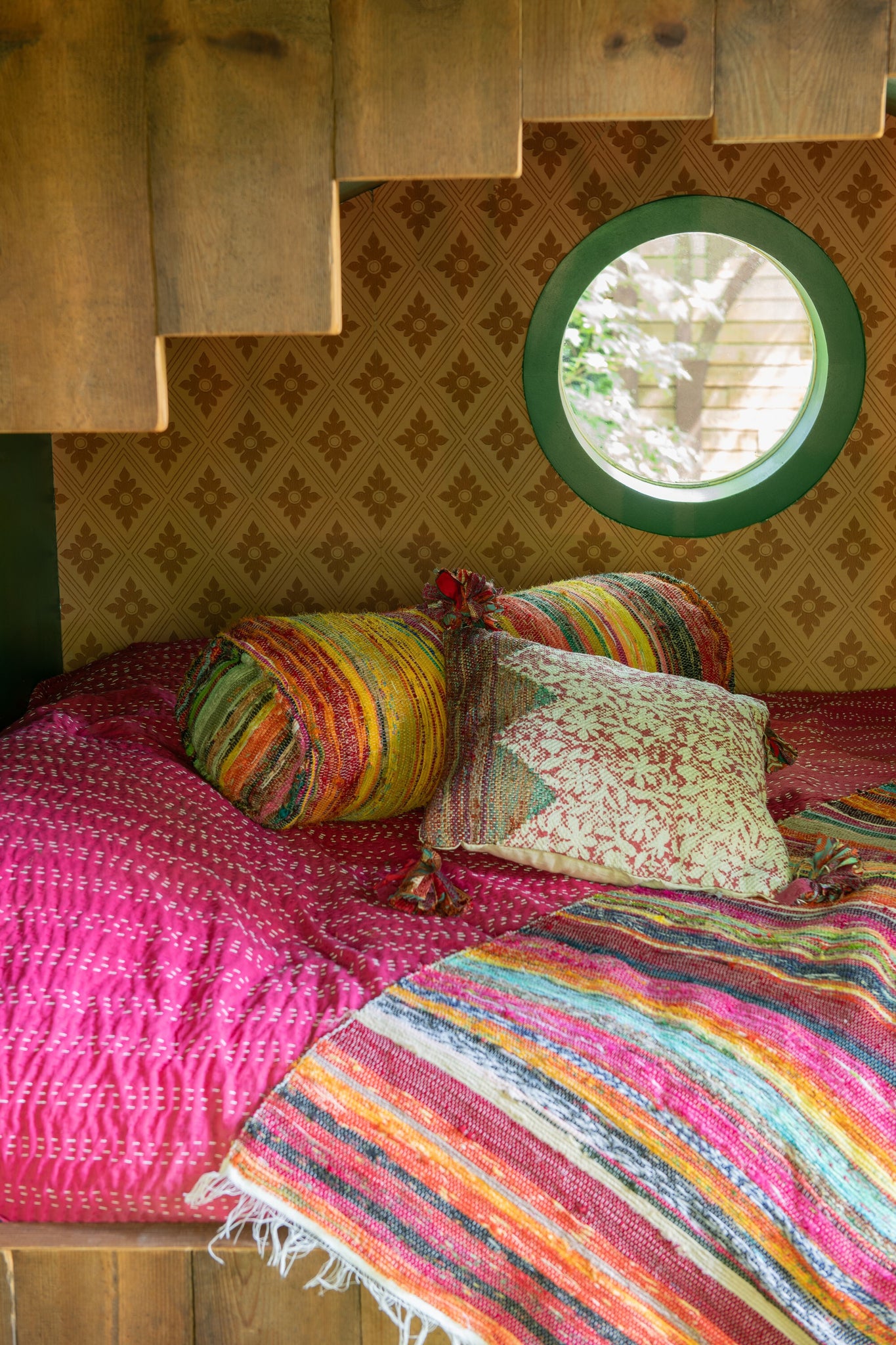 Kussen Vierkant Bloemen + Chindi Katoen Rood/Wit