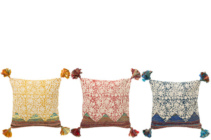 Kussen Vierkant Bloemen + Chindi Katoen Rood/Wit
