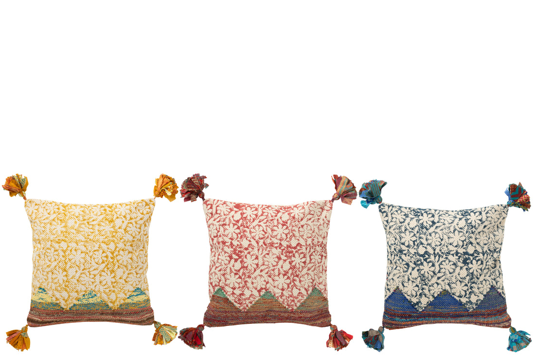 Kussen Vierkant Bloemen + Chindi Katoen Rood/Wit