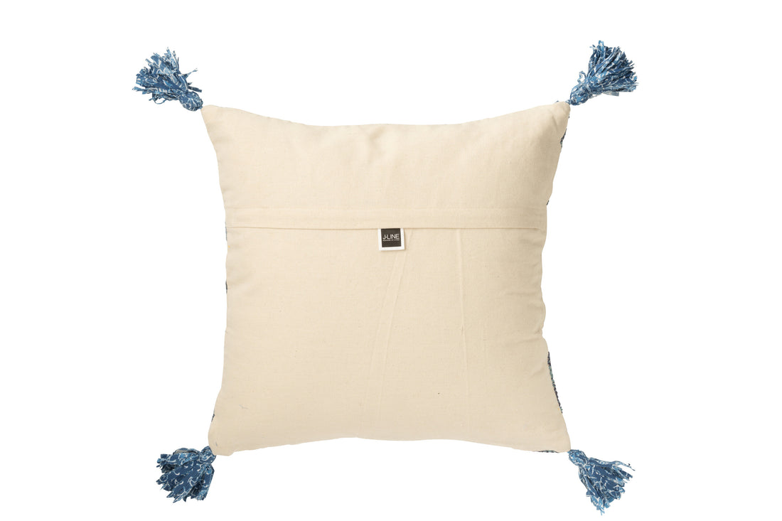 Kussen Vierkant Ruitpatroon Jute/Katoen Natuur/Blauw