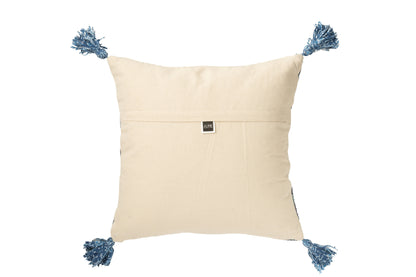 Kussen Vierkant Ruitpatroon Jute/Katoen Natuur/Blauw