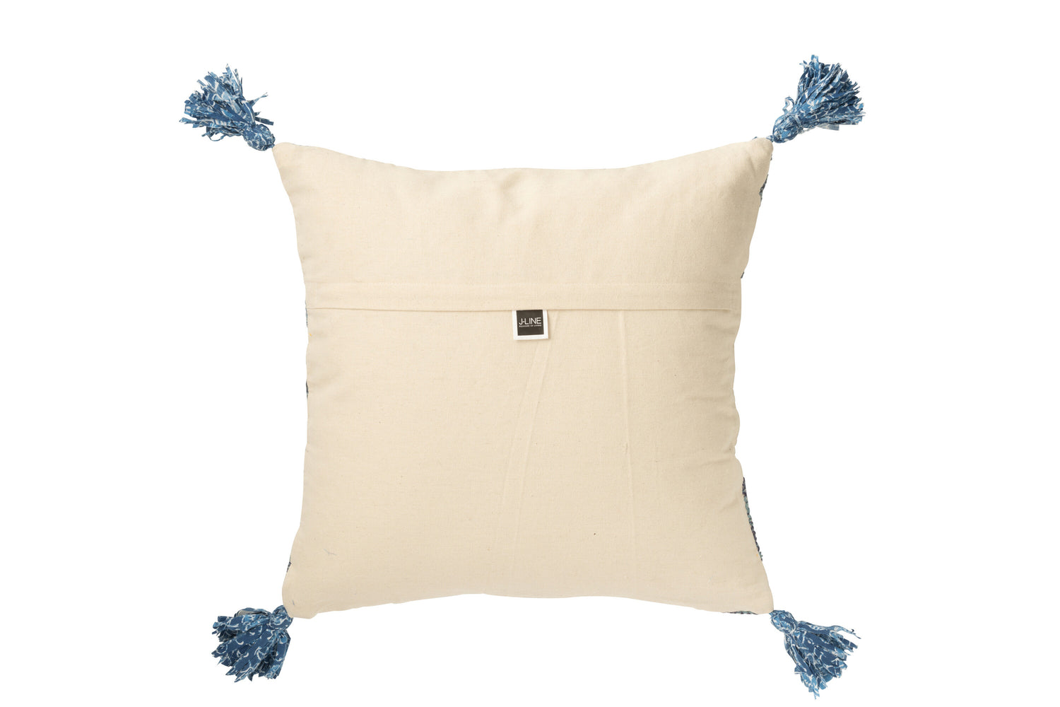 Kussen Vierkant Ruitpatroon Jute/Katoen Natuur/Blauw