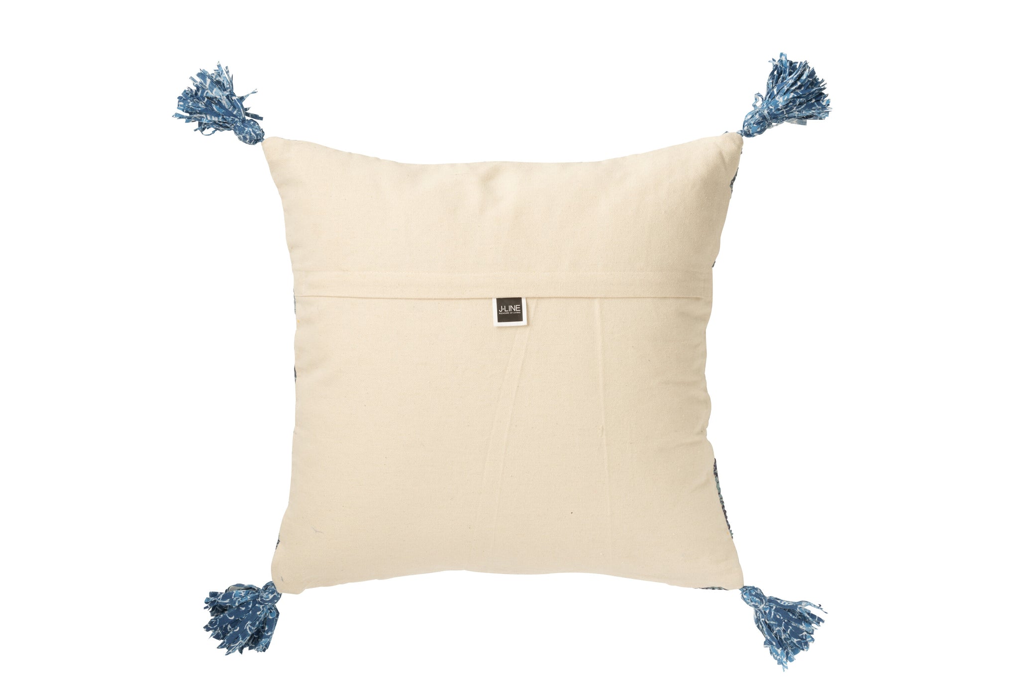 Kussen Vierkant Ruitpatroon Jute/Katoen Natuur/Blauw