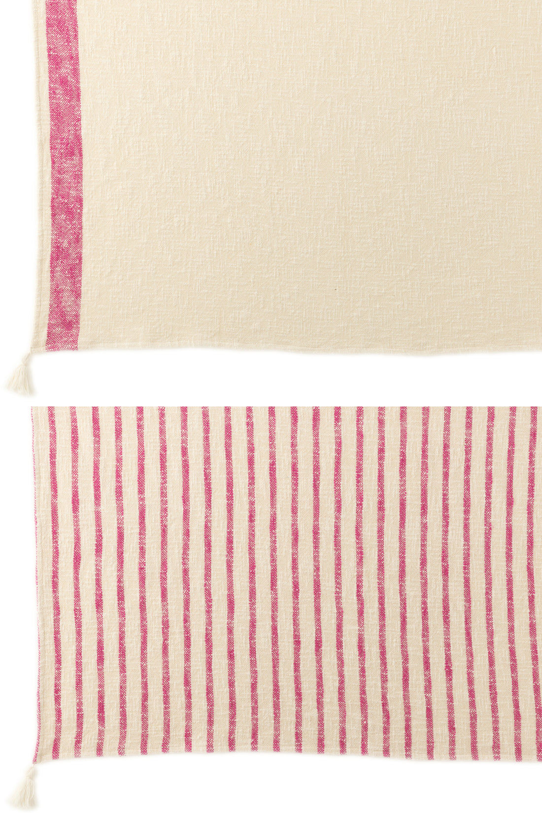 Geruite Strepen+Kwastjes Katoen Wit/Roze Assortiment Van 2