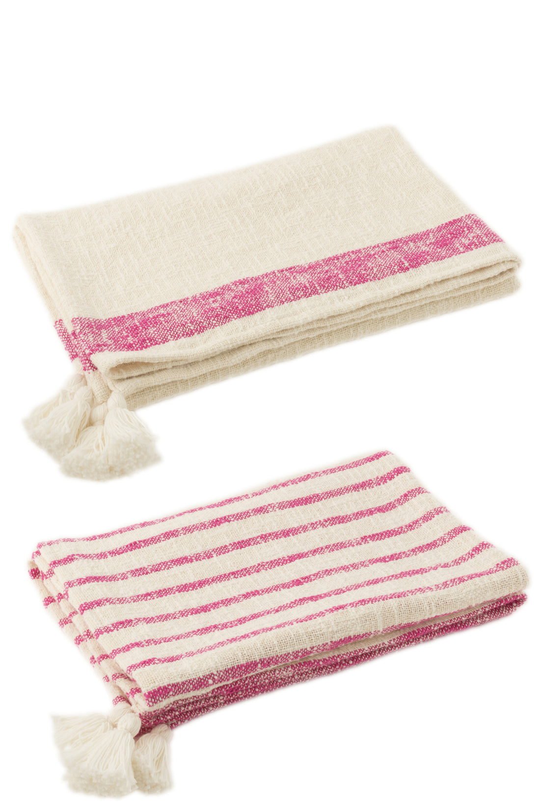 Geruite Strepen+Kwastjes Katoen Wit/Roze Assortiment Van 2