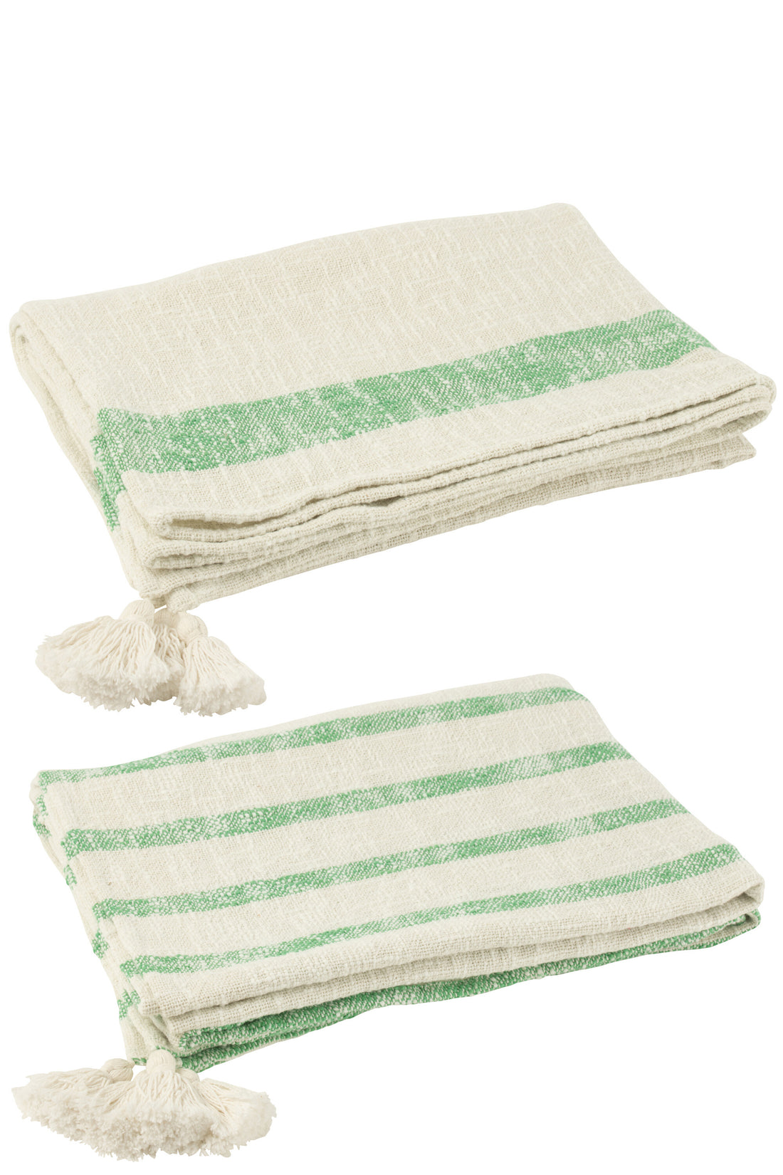 Geruite Strepen+Kwastjes Katoen Wit/Groen Assortiment Van 2