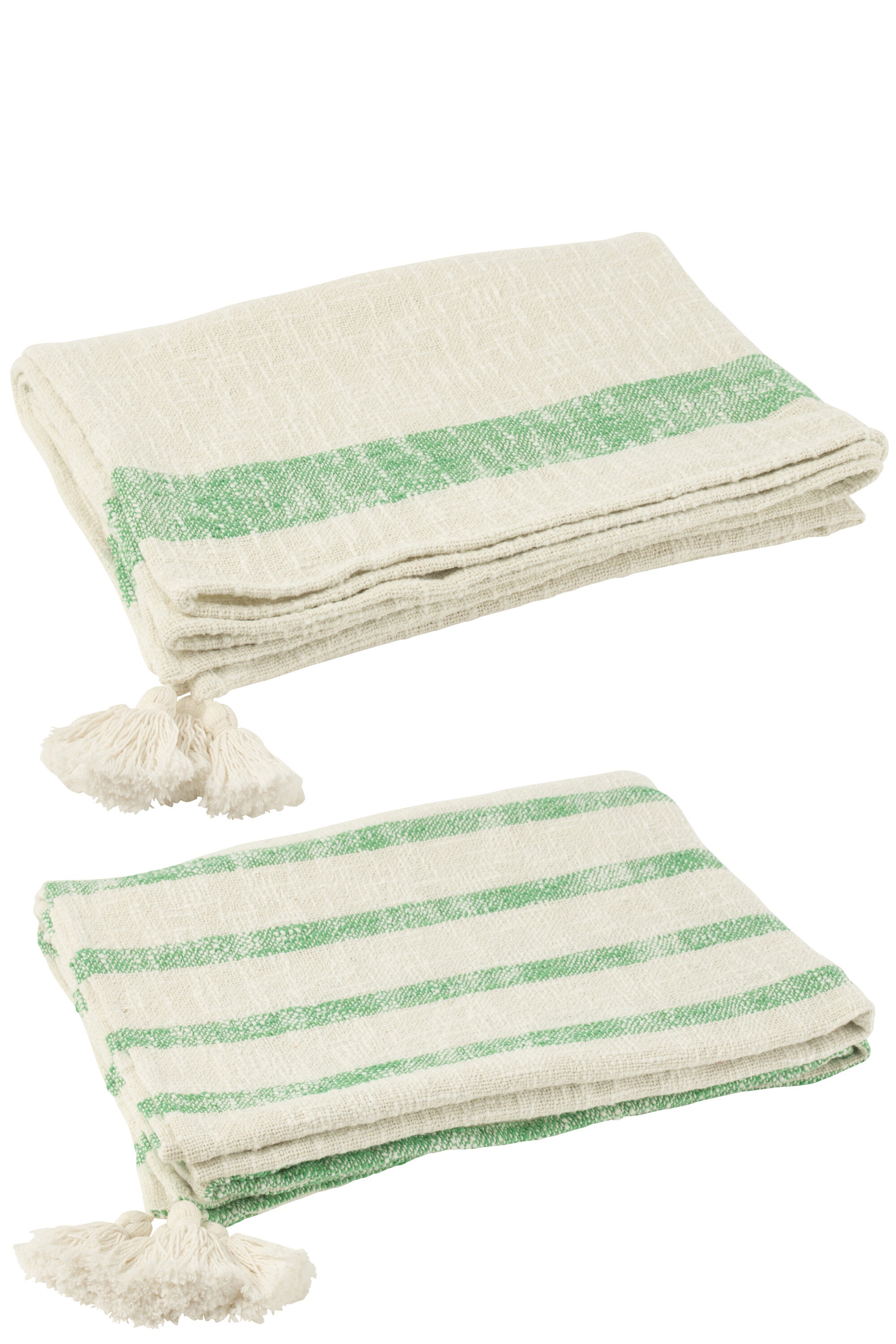 Geruite Strepen+Kwastjes Katoen Wit/Groen Assortiment Van 2