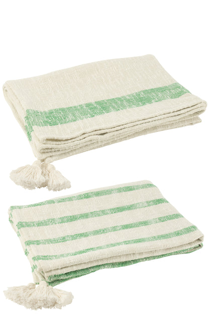 Geruite Strepen+Kwastjes Katoen Wit/Groen Assortiment Van 2