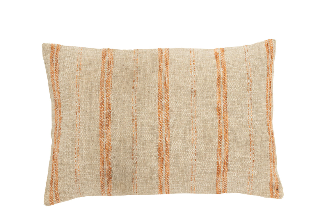 Kussen Rechthoek Strepen Linnen/Katoen Beige/Roest
