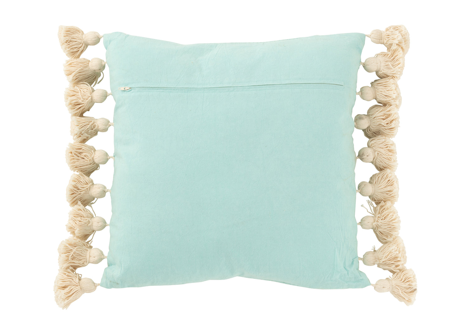 Kussen Vierkant+Kwastjes Katoen/Polyester Cyaan Blauw