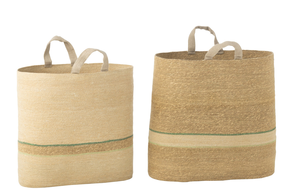 Set van 2 manden gestreept + handvat natuur/groen