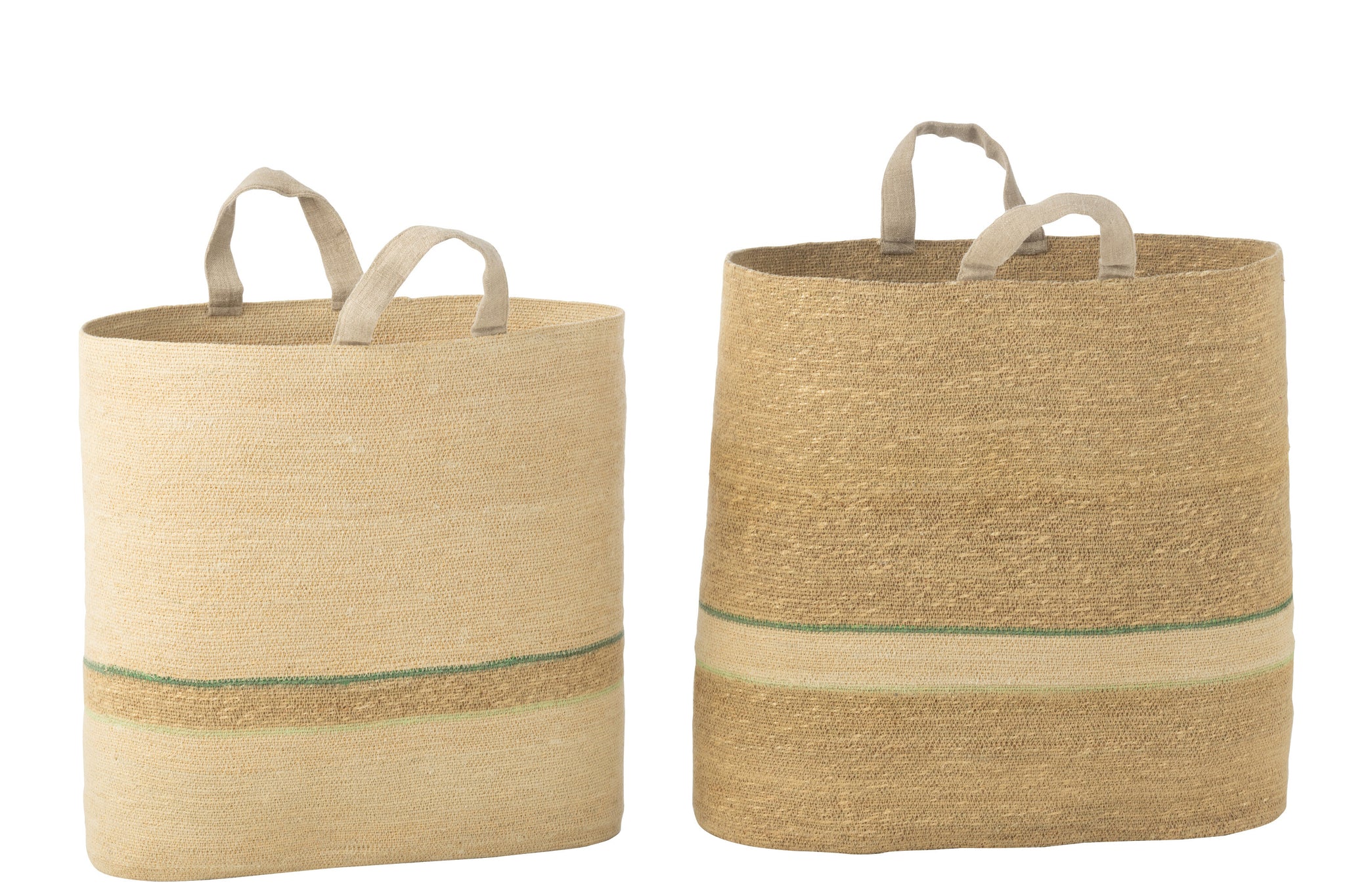 Set van 2 manden gestreept + handvat natuur/groen