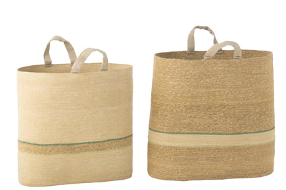 Set van 2 manden gestreept + handvat natuur/groen