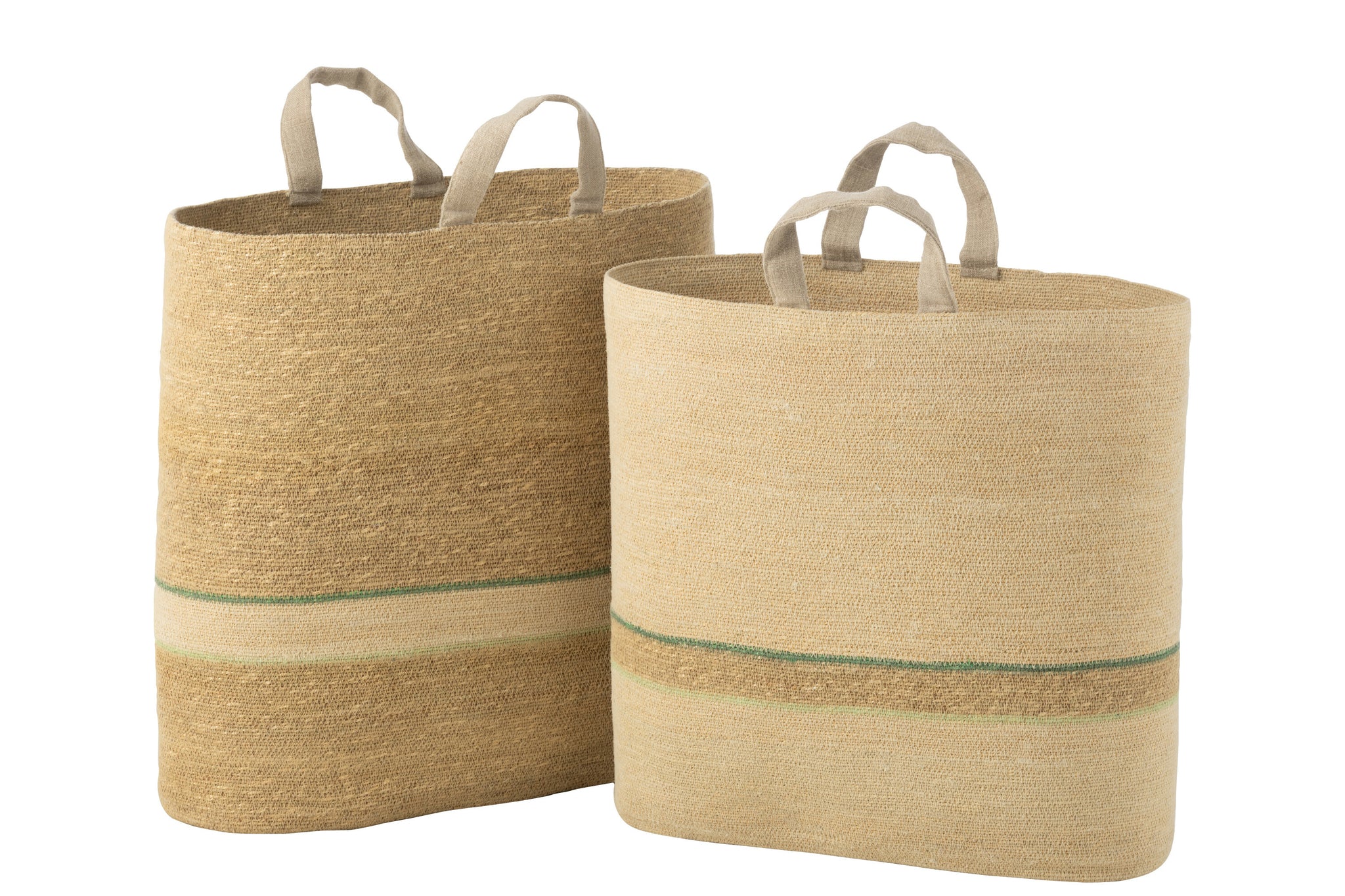 Set van 2 manden gestreept + handvat natuur/groen