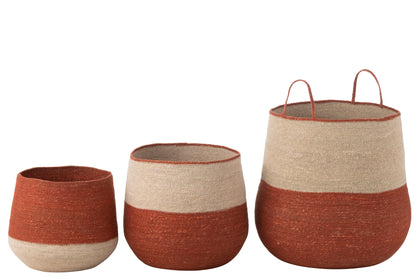 Set van 3 manden Zeegras Natuur/Terracotta