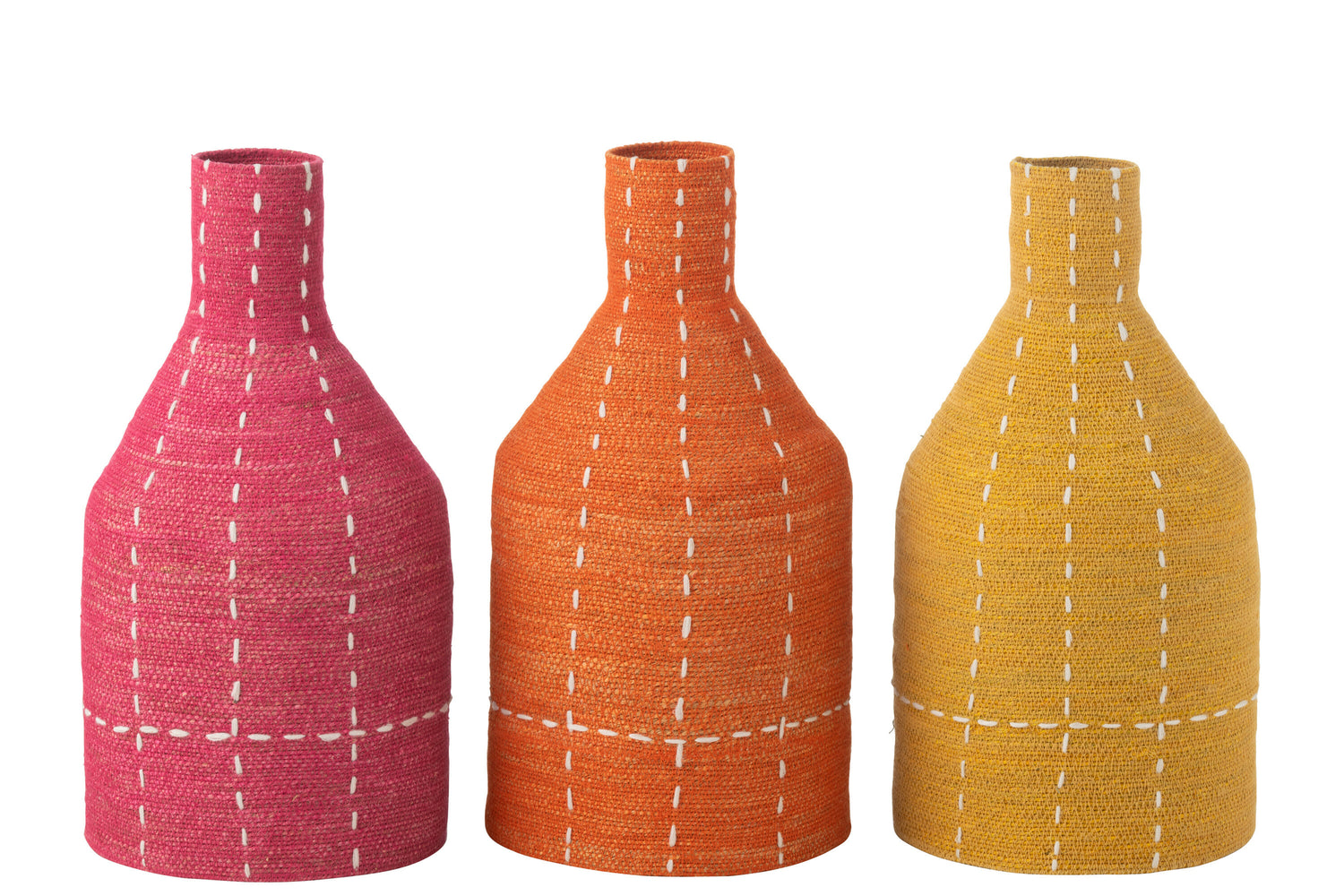 Vaas Fles Stippel Strepen Zeegras Roze/Oranje/Geel Assortiment Van 3