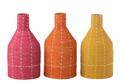 Vaas Fles Stippel Strepen Zeegras Roze/Oranje/Geel Assortiment Van 3