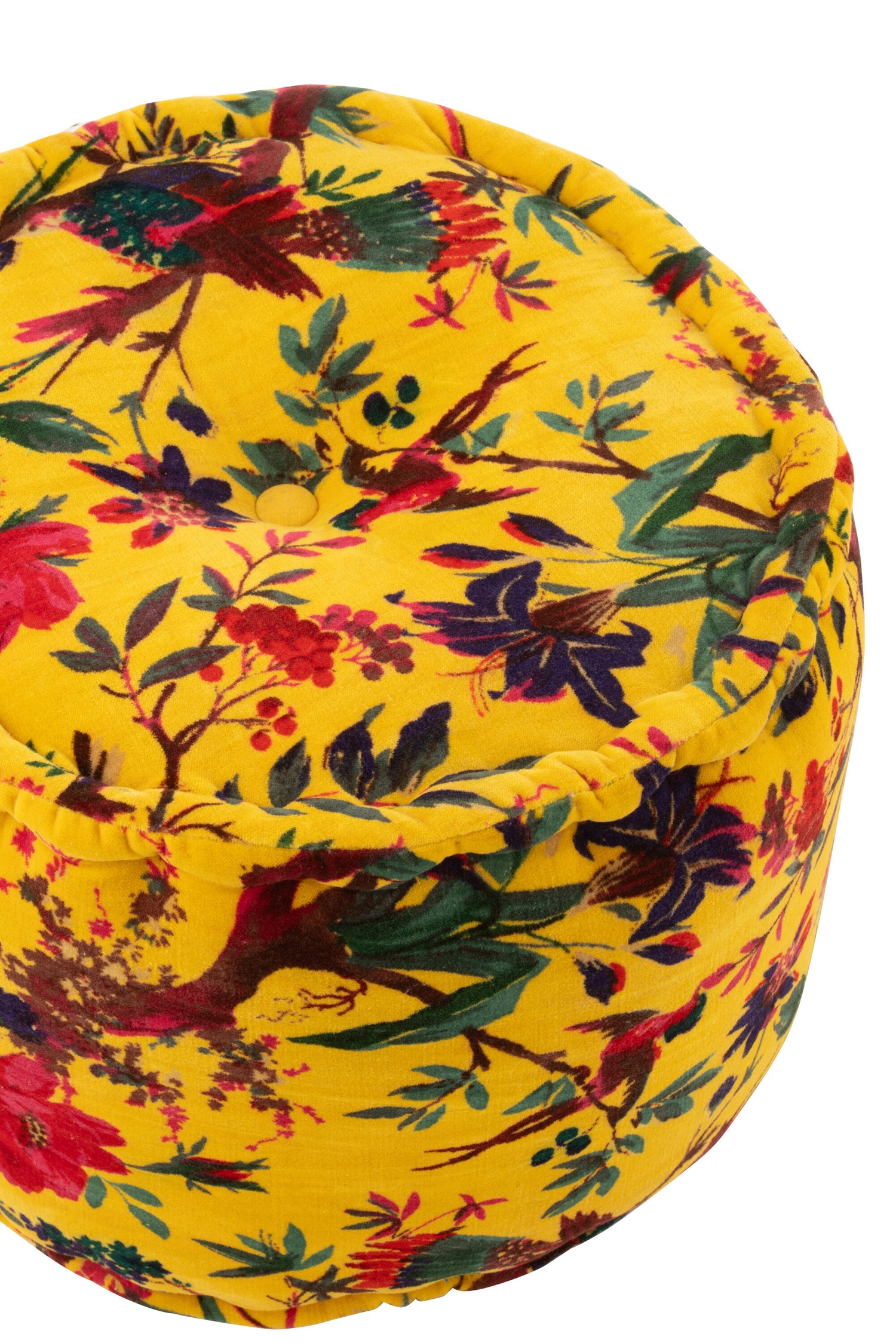 Pouf Ronde Vogels/Bloemen Katoenen Fluweel Geel